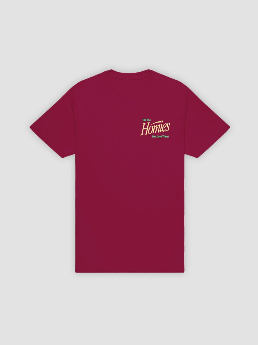 Young and Reckless Mens - Tops - Graphic Tee Tell The Homies Tee - Burgundy