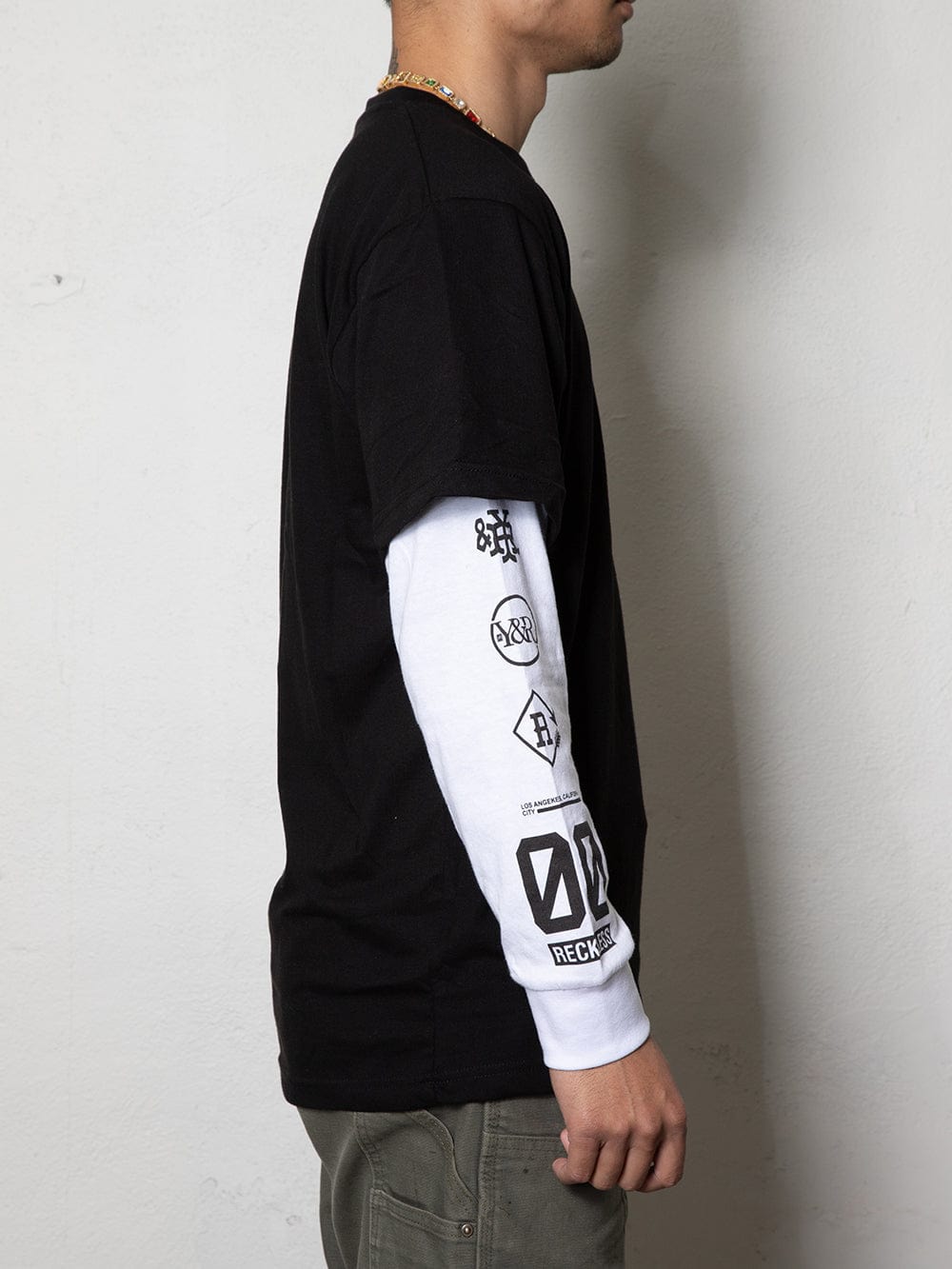 Young and Reckless Mens - Tops - Long Sleeve Reckless Double L/S Tee - Black/White