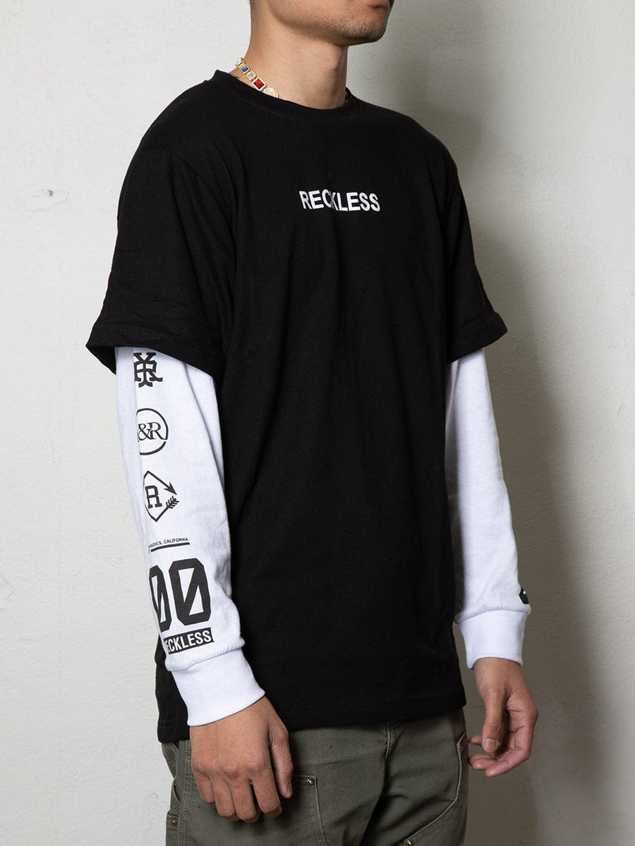 Young and Reckless Mens - Tops - Long Sleeve Reckless Double L/S Tee - Black/White