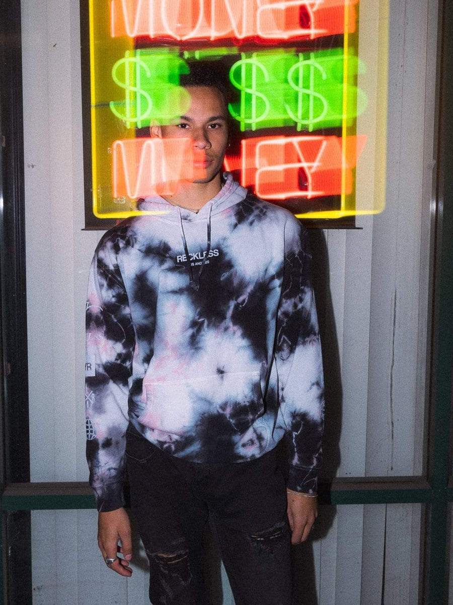 Young and Reckless Mens - Fleece - Hoodies Head 2 Head Hoodie - White/Black/Pink Tie Dye