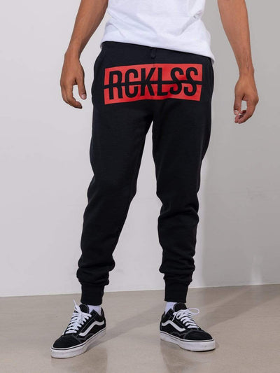 Young and Reckless Mens - Fleece  Sweatpants - Strike Box Sweatpants - Black and Red