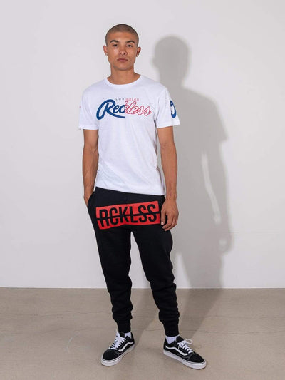 Young and Reckless Mens - Fleece  Sweatpants - Strike Box Sweatpants - Black and Red
