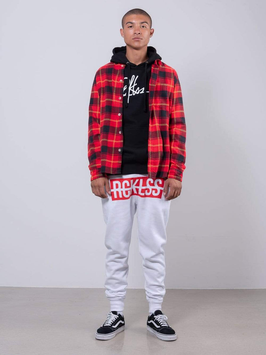 Young and Reckless Mens - Fleece  Sweatpants - Strike Box Sweatpants - White and Red